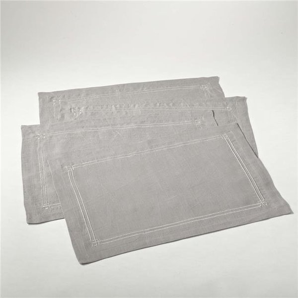 Saro Lifestyle SARO 4427.GY1420B 14 x 20 in. Kaitlyn Rectangular Embroidered Border Linen Placement - Grey  Set of 4 4427.GY1420B